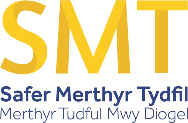 SMT Safer Merthyr Tydfil logo with Meryyr Tudful Mwy Diogel underneath